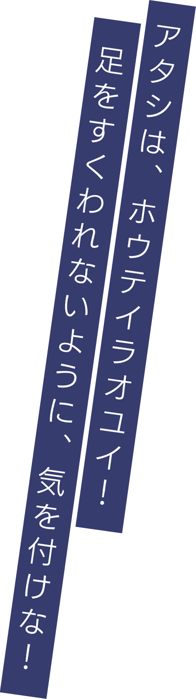 アタシは、ホウテイラオユイ！足をすくわれないように、気を付けな！
